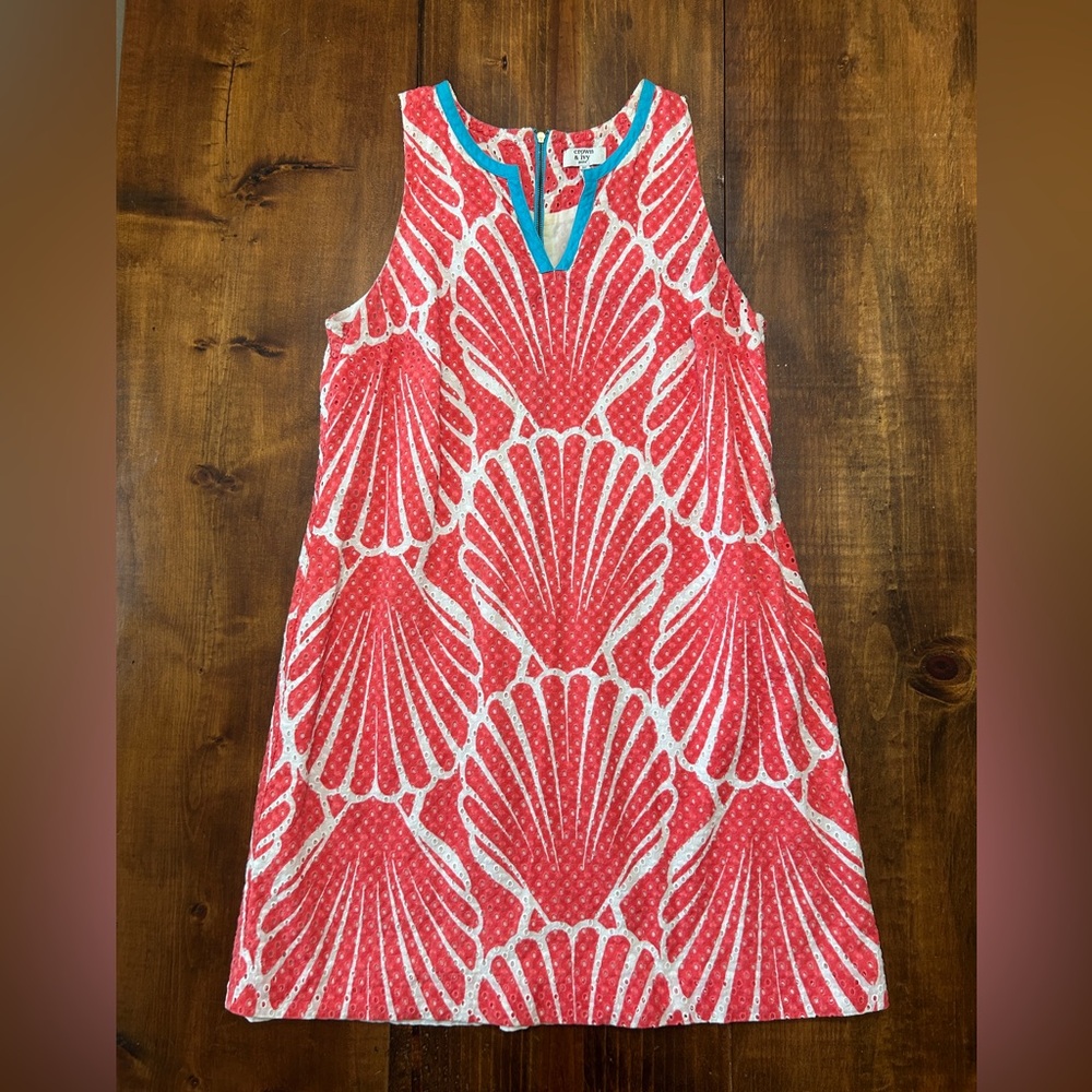 Coral Shell with Teal Accents Ocean Beach Vacation Dress 8P Crown and Ivy